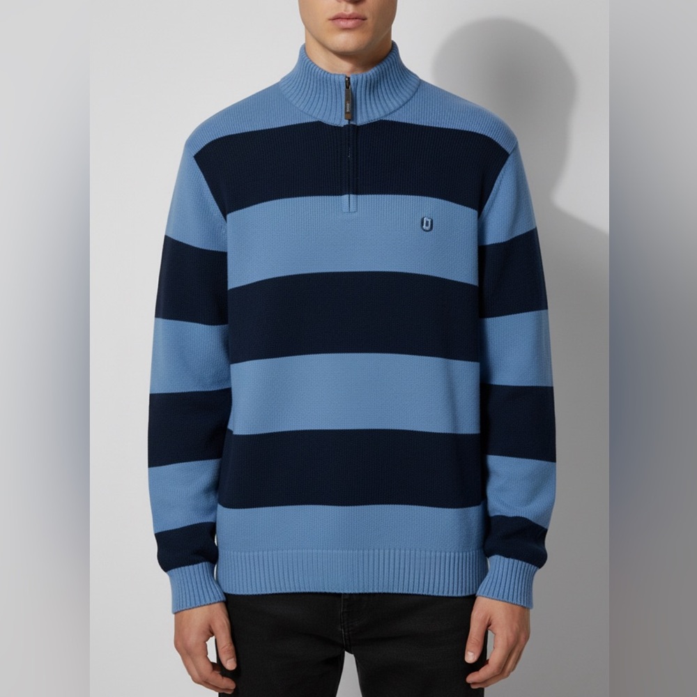 Chaps Men's Blue and Navy Quarter Zip-Up Sweater